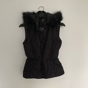 Zara quilted puffer vest with detachable fur hood